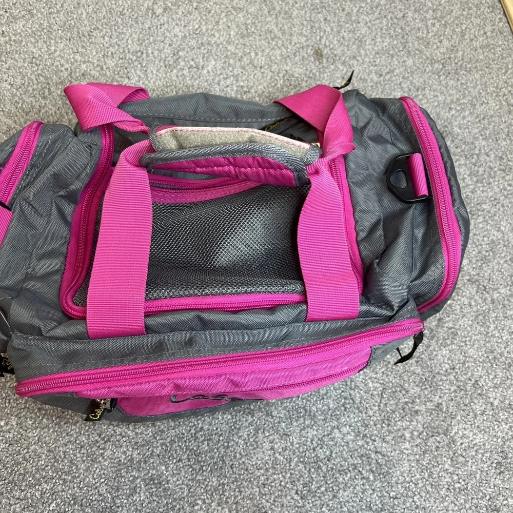 Cabela's Duffel Gym Travel Bag Gray Pink Multiple Pockets Mesh Top Carry Handles